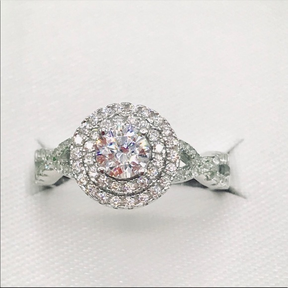 Jewelry - Sterling Silver Halo Ring with Swarovski Crystals